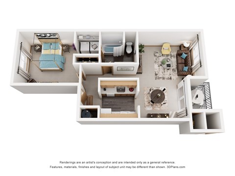 Floor plan for 1 bed, 1 bath, 717 sqft